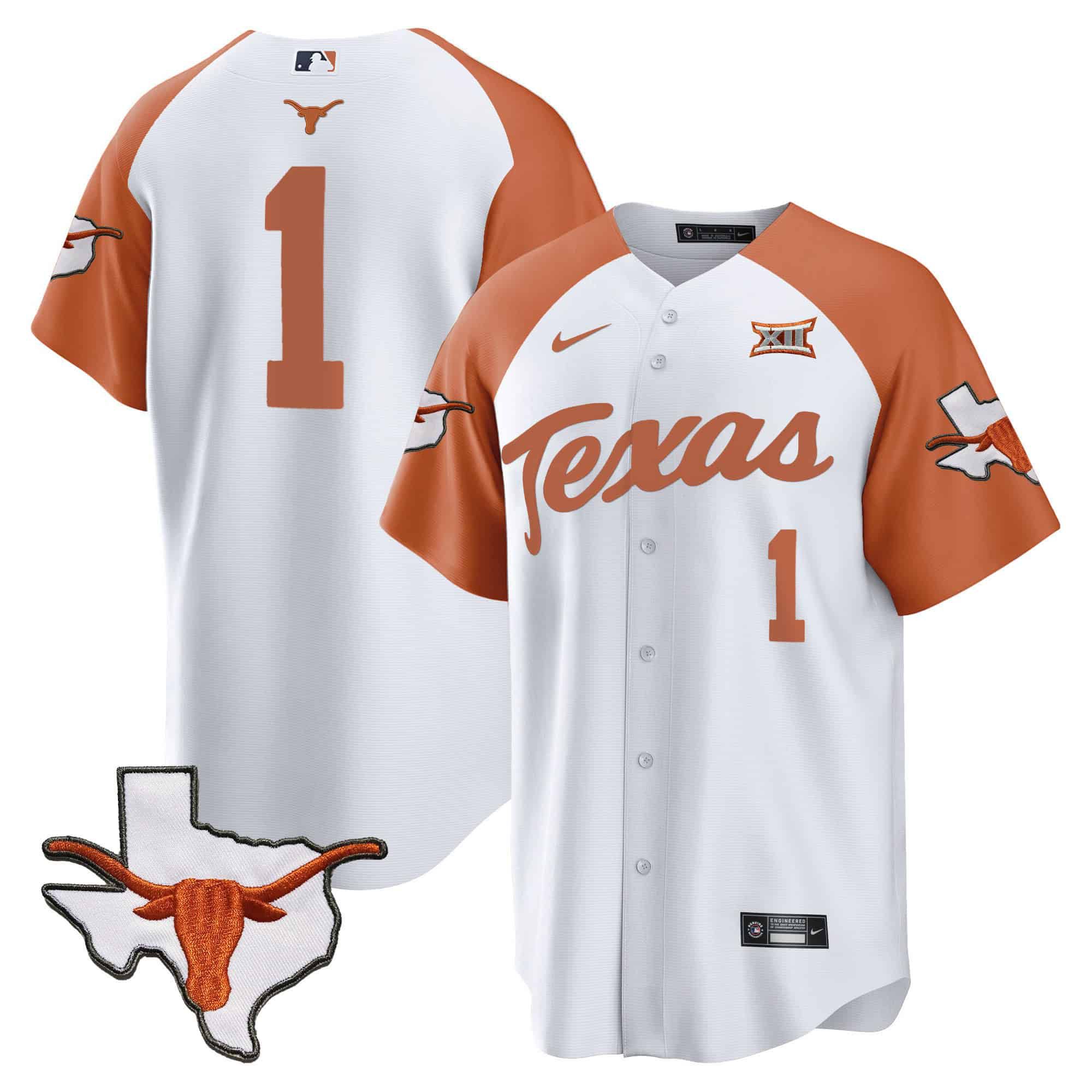 Men Texas Longhorns #1 No Name White 2024 Baseball NCAA Jersey style 2->indianapolis colts->NFL Jersey